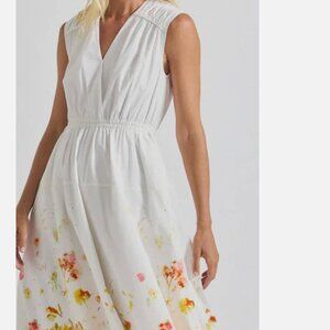 Derek Lam Multi Nara Border Print Cotton Poplin Cinch Waist Maxi Dress Size 6